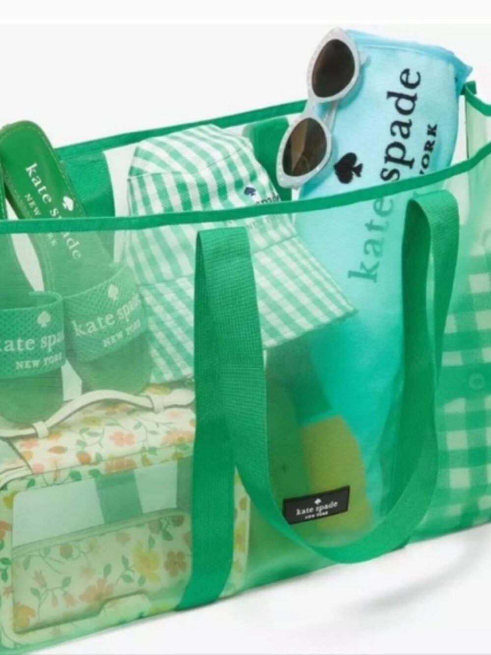 Kate Spade Green Mesh Reusable Folding Tote Bag, large, lightweight
